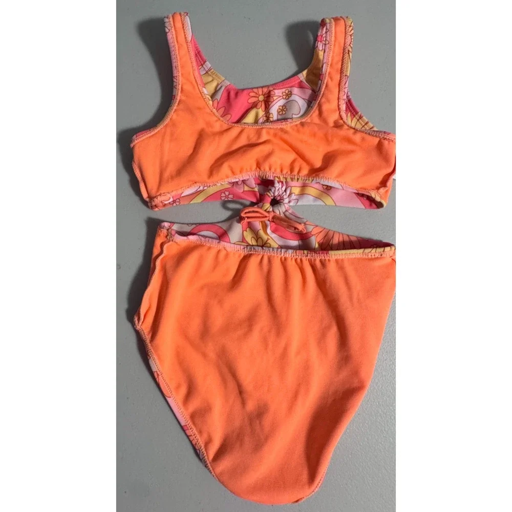 Breaking Waves Girls 8 Swimsuit Floral Print Keyhole Monokini Vacation Resort